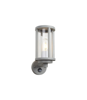 Selkirk Cylinder Wall Lamp PIR Sensor 1 x E27 IP44 Matt Silver/Clear -1