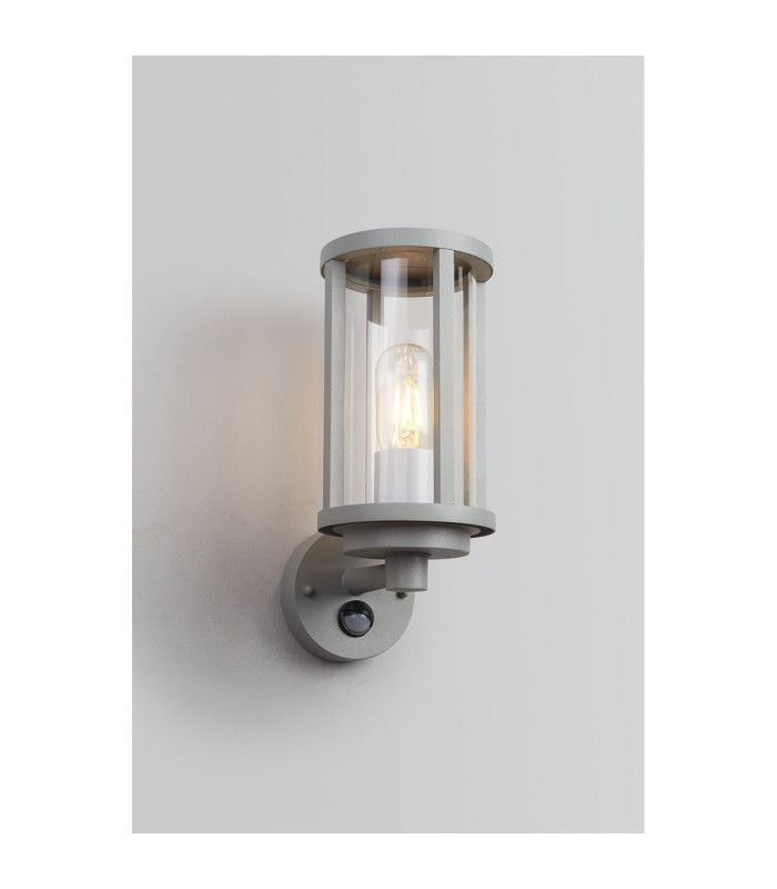 Selkirk Cylinder Wall Lamp PIR Sensor 1 x E27 IP44 Matt Silver/Clear -3