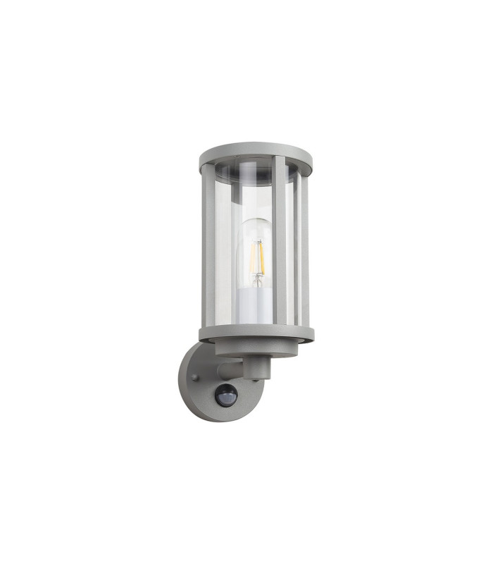 Selkirk Cylinder Wall Lamp PIR Sensor 1 x E27 IP44 Matt Silver/Clear -4
