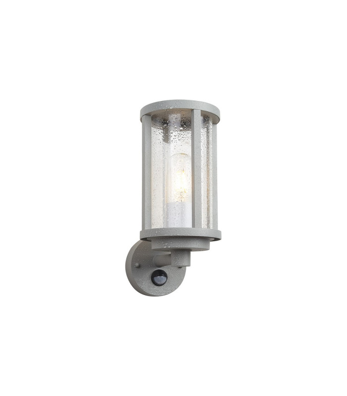 Selkirk Cylinder Wall Lamp PIR Sensor 1 x E27 IP44 Matt Silver/Clear -5