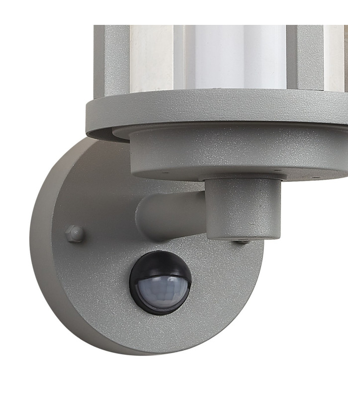 Selkirk Cylinder Wall Lamp PIR Sensor 1 x E27 IP44 Matt Silver/Clear -7