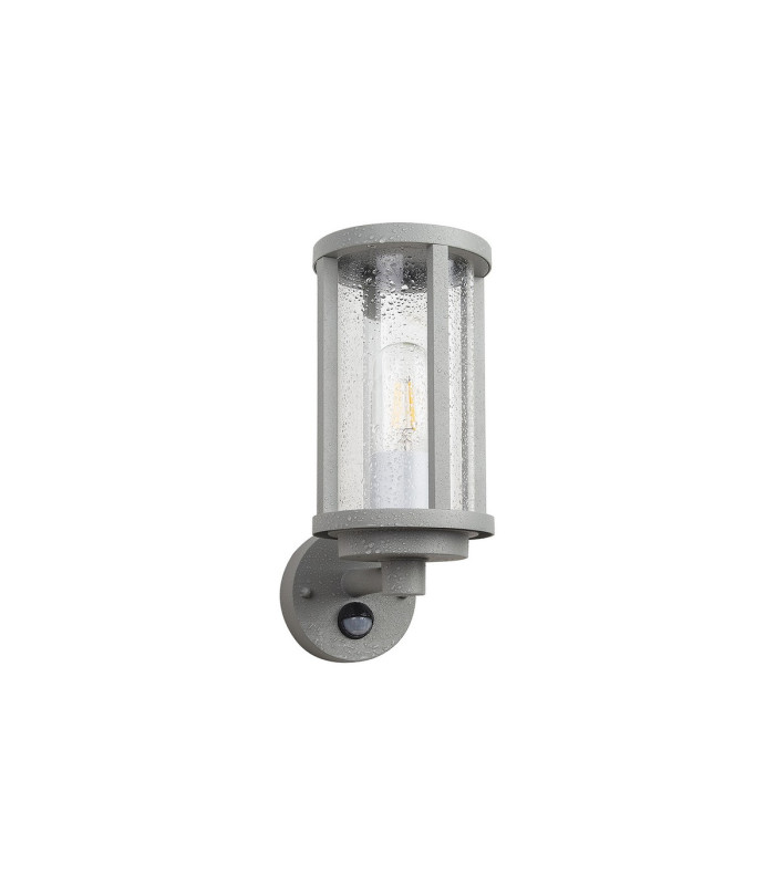 Selkirk Cylinder Wall Lamp PIR Sensor 1 x E27 IP44 Matt Silver/Clear -9
