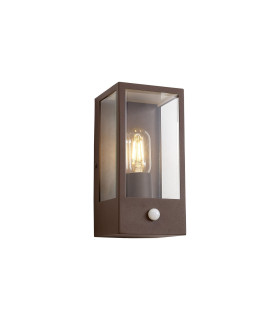 Selkirk Rectangular Case Wall Lamp PIR Sensor 1 x E27 IP44 Dark Brown/Clear -1