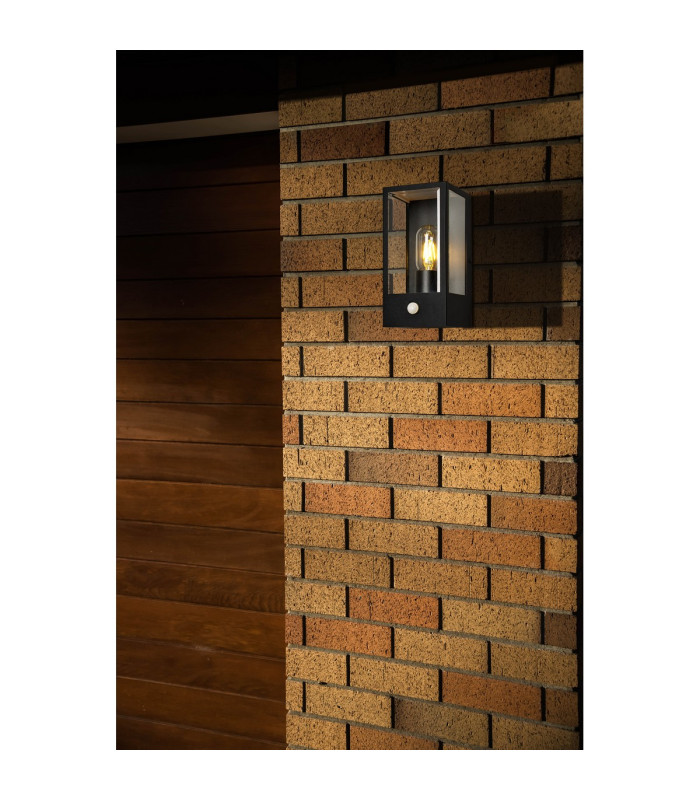 Selkirk Rectangular Case Wall Lamp PIR Sensor 1 x E27 IP44 Matt Black/Clear -4
