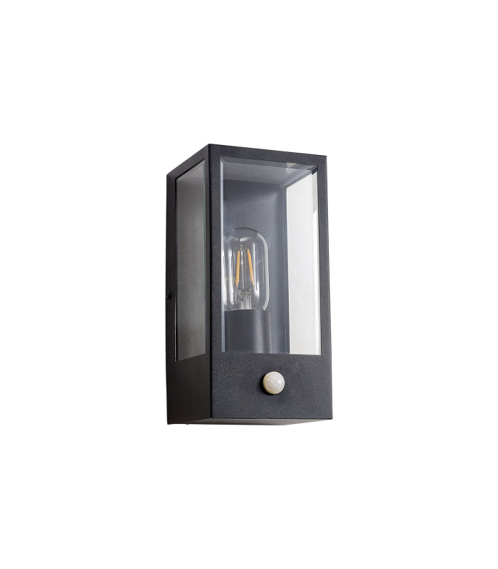 Selkirk Rectangular Case Wall Lamp PIR Sensor 1 x E27 IP44 Matt Black/Clear -5
