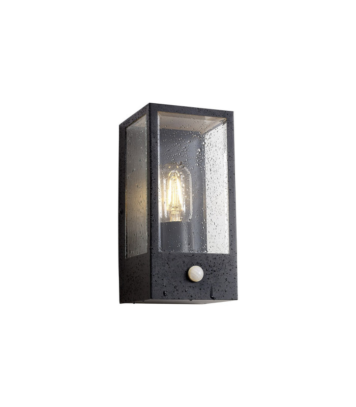Selkirk Rectangular Case Wall Lamp PIR Sensor 1 x E27 IP44 Matt Black/Clear -6