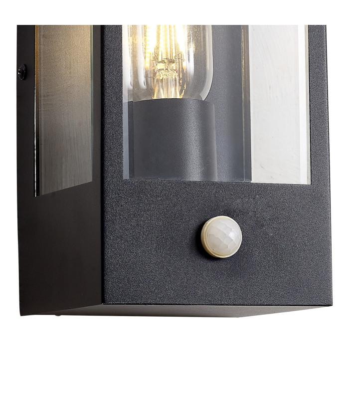 Selkirk Rectangular Case Wall Lamp PIR Sensor 1 x E27 IP44 Matt Black/Clear -7