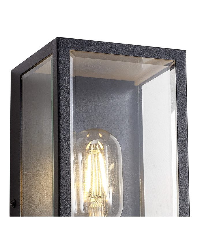 Selkirk Rectangular Case Wall Lamp PIR Sensor 1 x E27 IP44 Matt Black/Clear -8