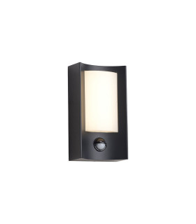 Selkirk Rectangular Curve Wall Lamp PIR Sensor 1 x 6W LED 3000K 400lm IP54 Matt Black/Opal -1