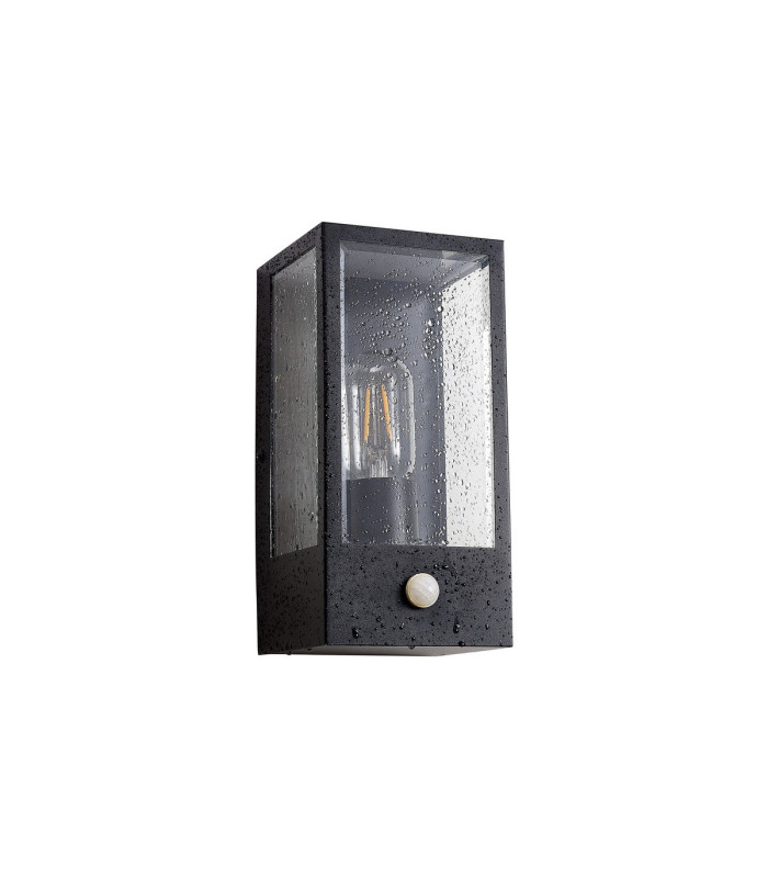 Selkirk Rectangular Case Wall Lamp PIR Sensor 1 x E27 IP44 Matt Black/Clear -10