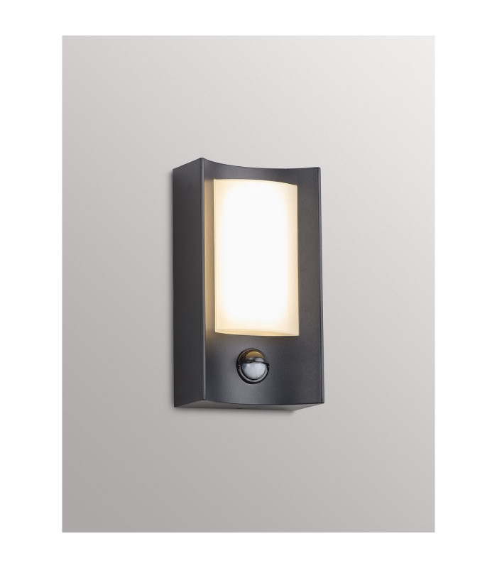 Selkirk Rectangular Curve Wall Lamp PIR Sensor 1 x 6W LED 3000K 400lm IP54 Matt Black/Opal -3