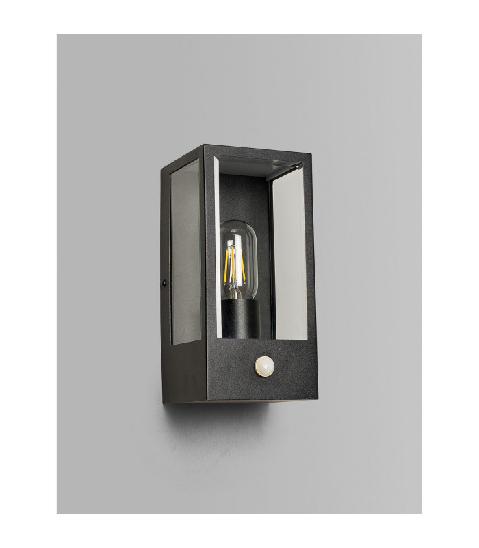 Selkirk Rectangular Case Wall Lamp PIR Sensor 1 x E27 IP44 Matt Black/Clear -11