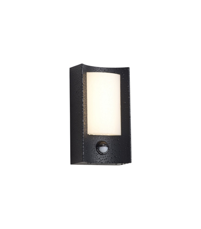 Selkirk Rectangular Curve Wall Lamp PIR Sensor 1 x 6W LED 3000K 400lm IP54 Matt Black/Opal -5