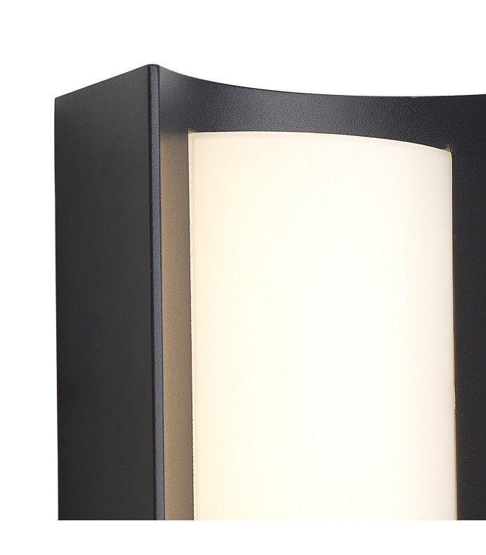 Selkirk Rectangular Curve Wall Lamp PIR Sensor 1 x 6W LED 3000K 400lm IP54 Matt Black/Opal -6