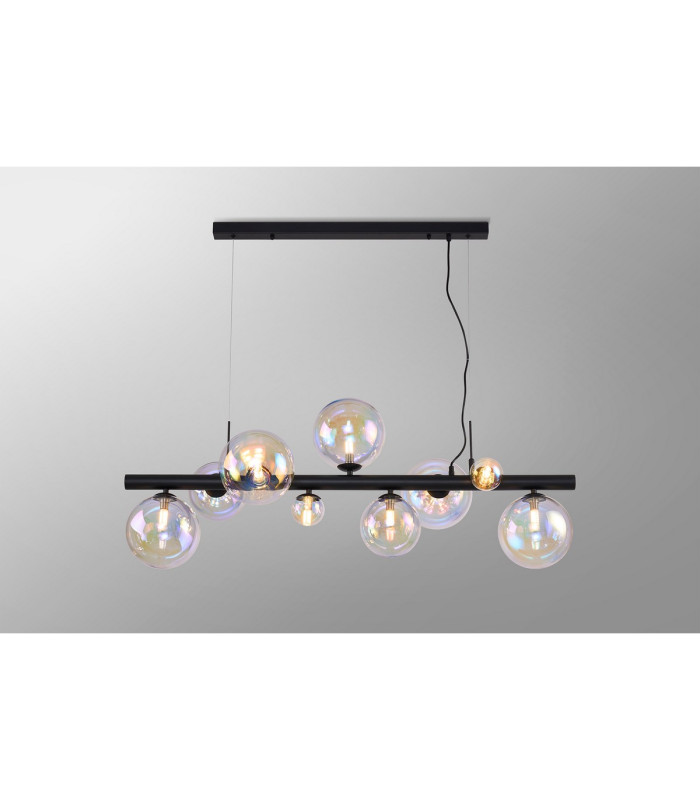 Marshall Linear Pendant 9 x G9 Satin Black Iridescent Plated Glass-3