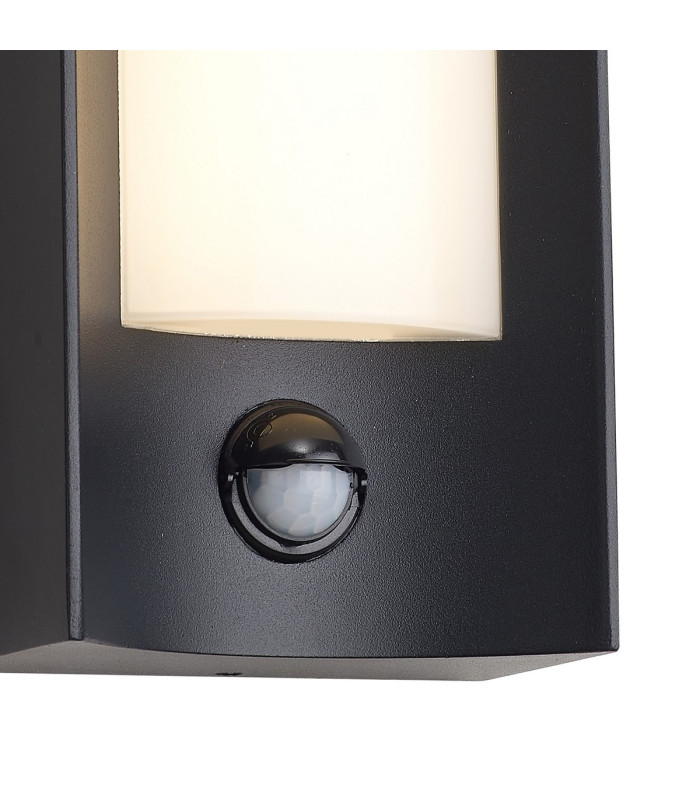 Selkirk Rectangular Curve Wall Lamp PIR Sensor 1 x 6W LED 3000K 400lm IP54 Matt Black/Opal -7