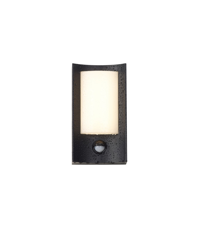 Selkirk Rectangular Curve Wall Lamp PIR Sensor 1 x 6W LED 3000K 400lm IP54 Matt Black/Opal -9