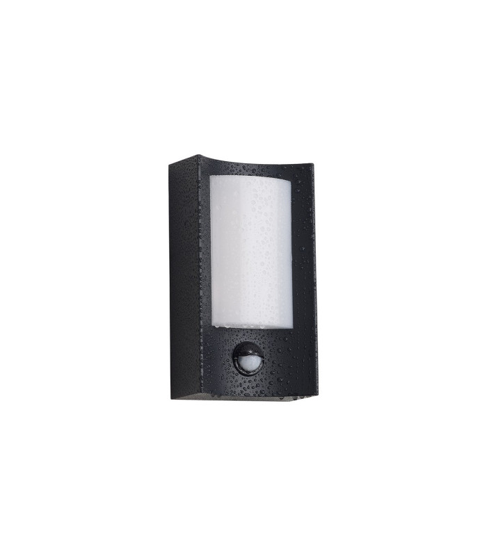 Selkirk Rectangular Curve Wall Lamp PIR Sensor 1 x 6W LED 3000K 400lm IP54 Matt Black/Opal -11
