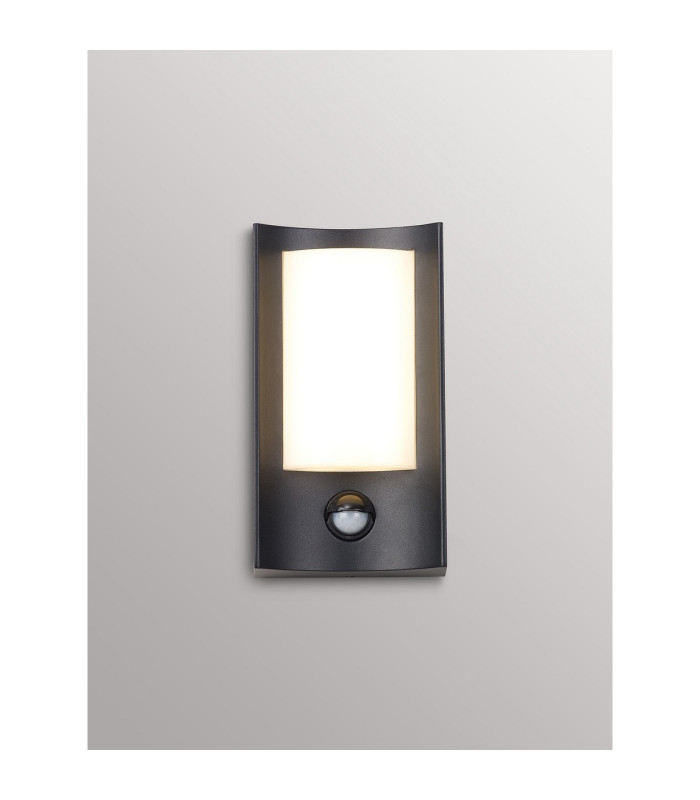 Selkirk Rectangular Curve Wall Lamp PIR Sensor 1 x 6W LED 3000K 400lm IP54 Matt Black/Opal -14