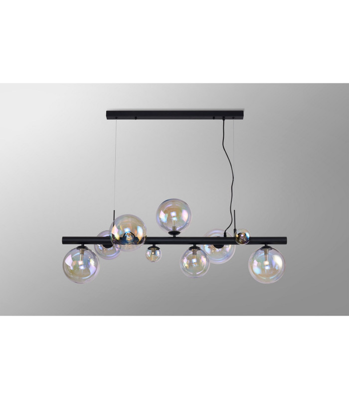 Marshall Linear Pendant 9 x G9 Satin Black Iridescent Plated Glass-10