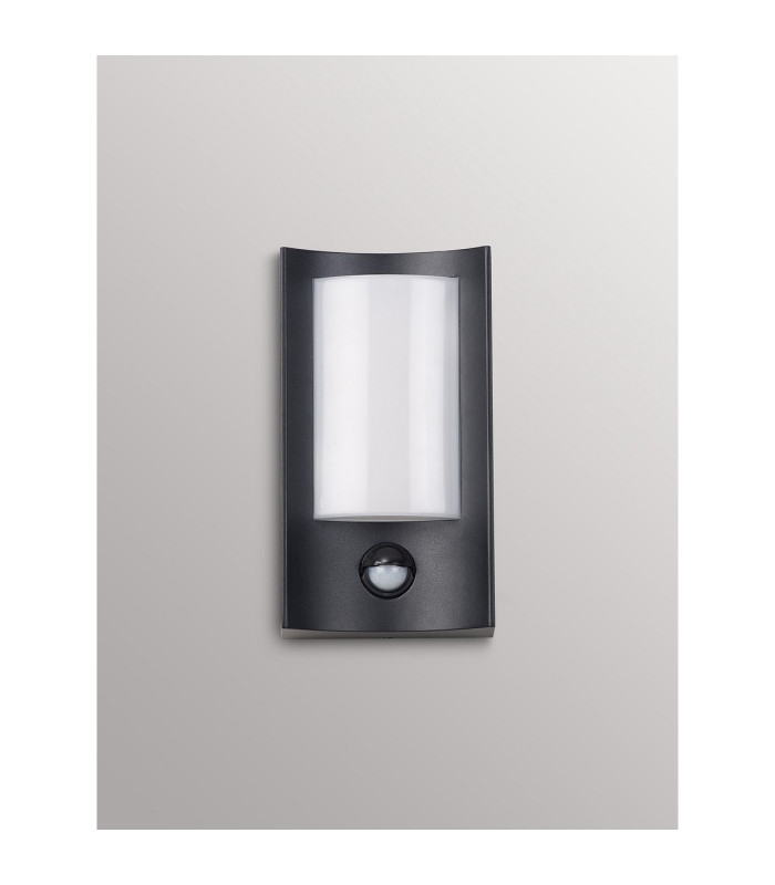 Selkirk Rectangular Curve Wall Lamp PIR Sensor 1 x 6W LED 3000K 400lm IP54 Matt Black/Opal -15