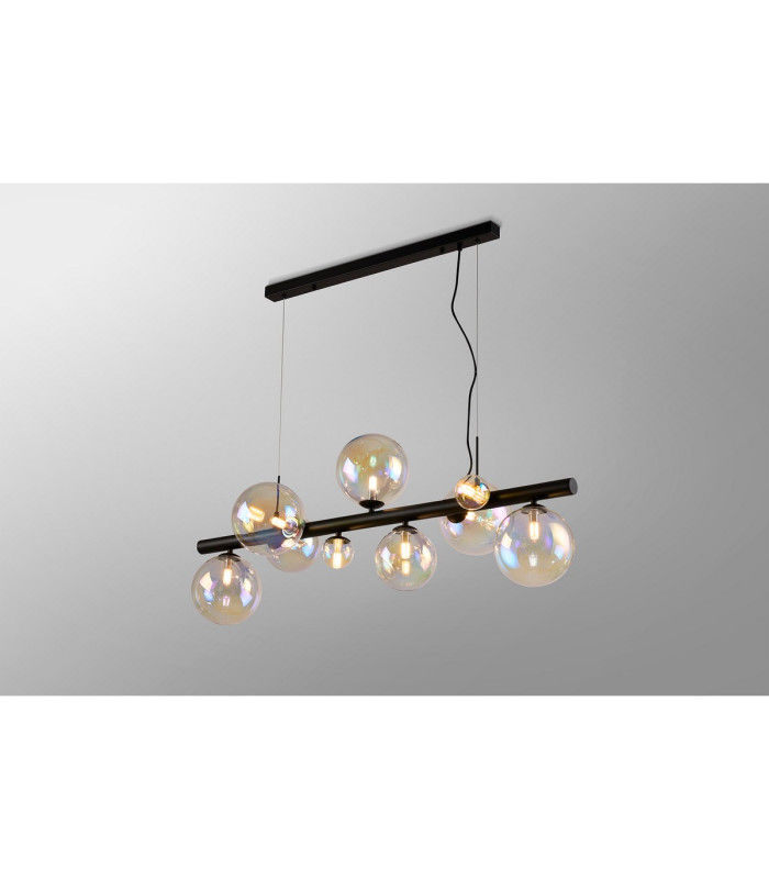 Marshall Linear Pendant 9 x G9 Satin Black Iridescent Plated Glass-11