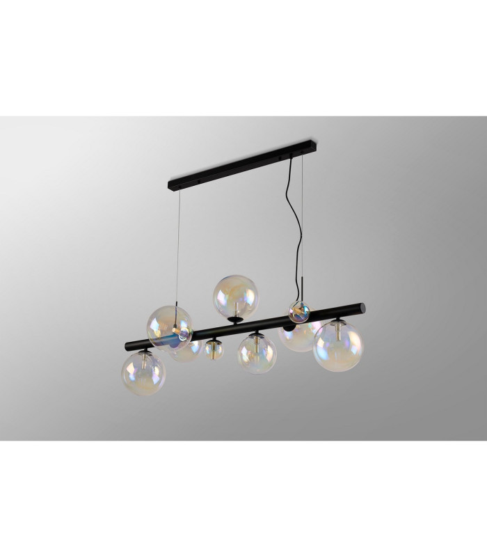 Marshall Linear Pendant 9 x G9 Satin Black Iridescent Plated Glass-12