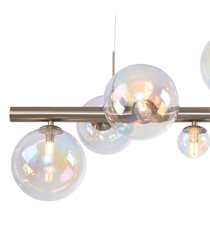 Marshall Linear Pendant 9 x G9 Satin Nickel Iridescent Plated Glass-8