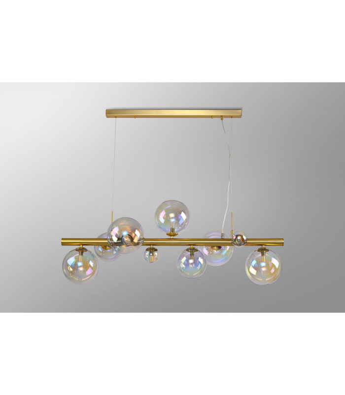 Marshall Linear Pendant 9 x G9 Satin Gold Iridescent Plated Glass-11