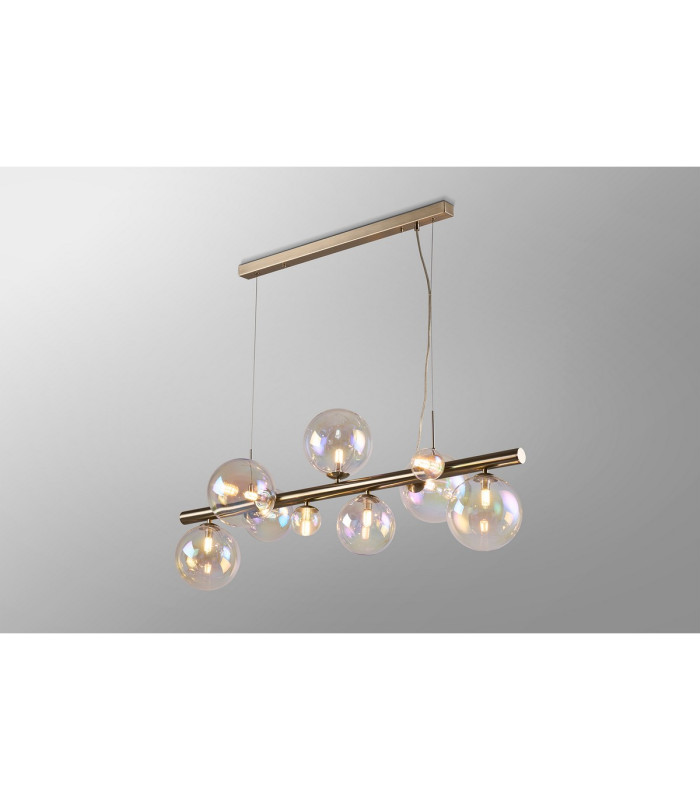Marshall Linear Pendant 9 x G9 Satin Nickel Iridescent Plated Glass-11
