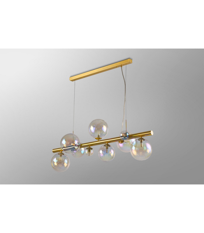 Marshall Linear Pendant 9 x G9 Satin Gold Iridescent Plated Glass-13