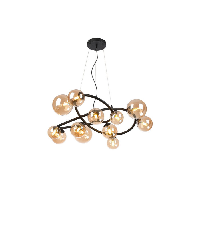Marshall 90cm Twisted Pendant 12 x G9 Satin Black Amber Plated Glass-1