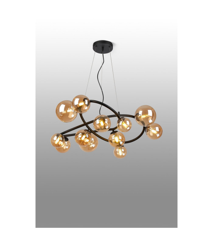 Marshall 90cm Twisted Pendant 12 x G9 Satin Black Amber Plated Glass-3