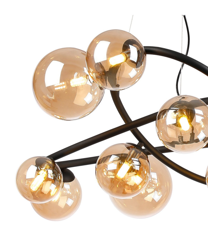 Marshall 90cm Twisted Pendant 12 x G9 Satin Black Amber Plated Glass-6