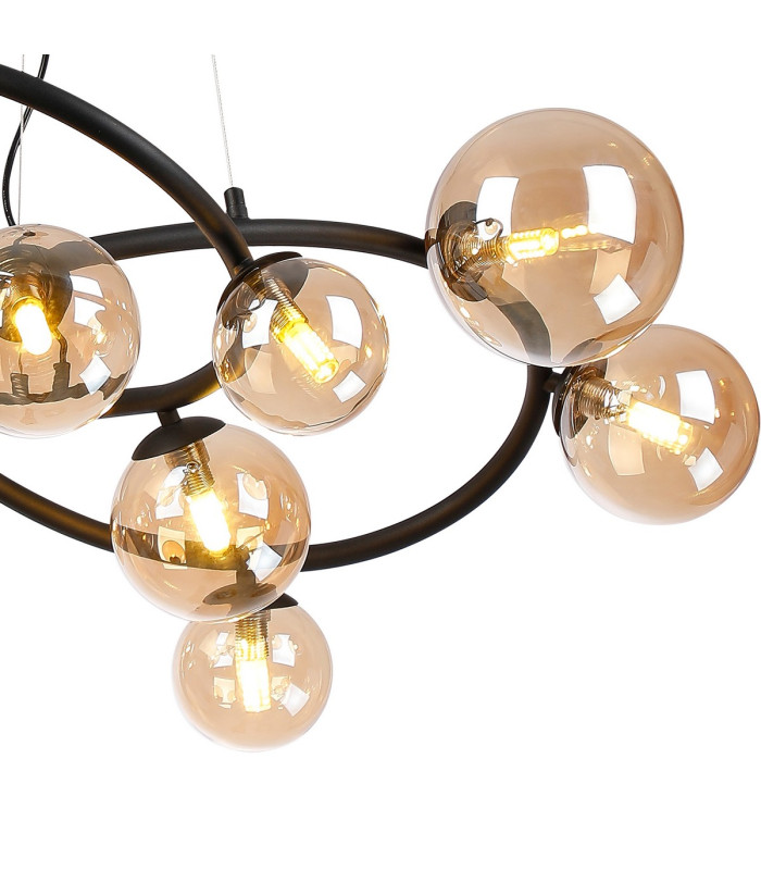 Marshall 90cm Twisted Pendant 12 x G9 Satin Black Amber Plated Glass-7