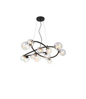 Marshall 90cm Twisted Pendant 12 x G9 Satin Black Iridescent Plated Glass-1