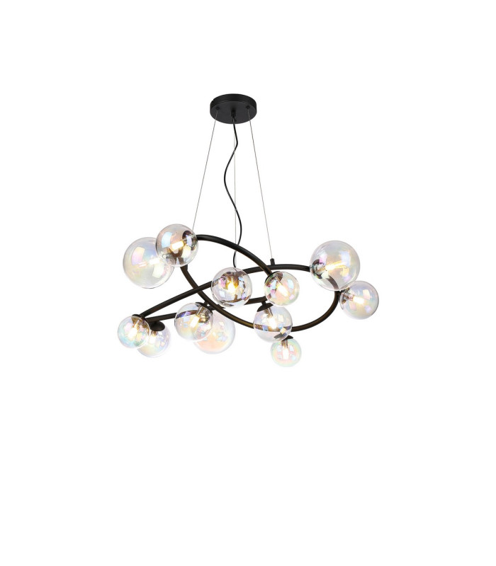 Marshall 90cm Twisted Pendant 12 x G9 Satin Black Iridescent Plated Glass-1