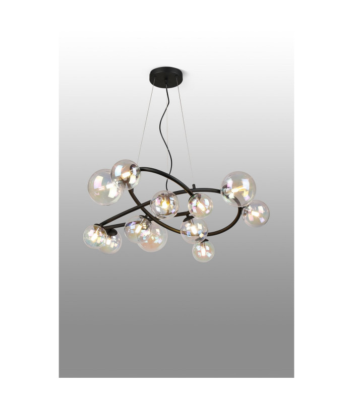 Marshall 90cm Twisted Pendant 12 x G9 Satin Black Iridescent Plated Glass-3