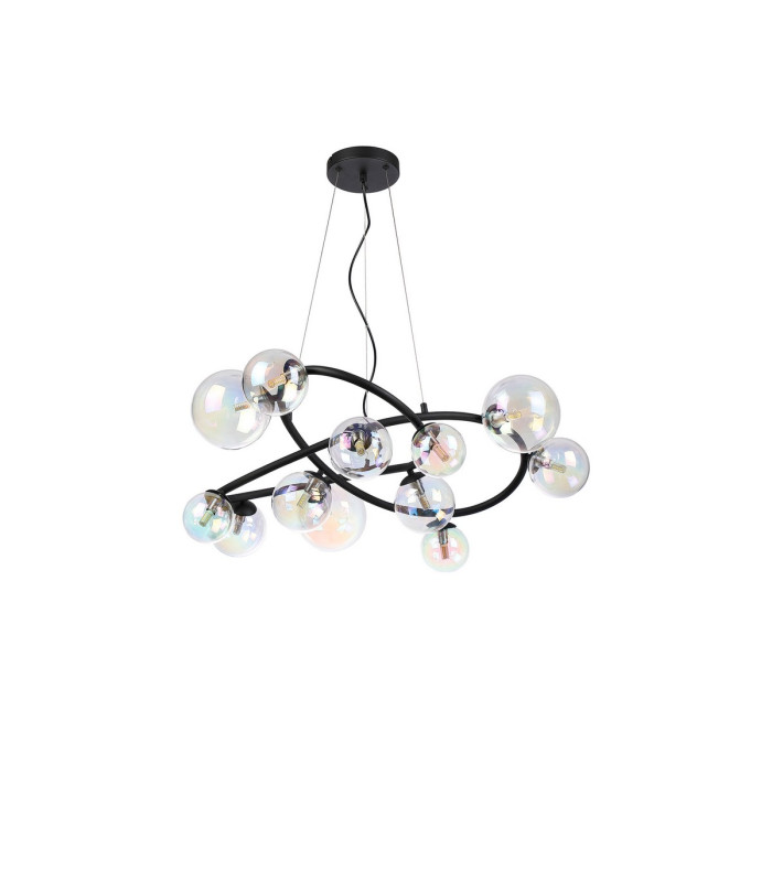 Marshall 90cm Twisted Pendant 12 x G9 Satin Black Iridescent Plated Glass-4