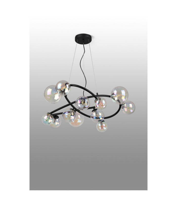 Marshall 90cm Twisted Pendant 12 x G9 Satin Black Iridescent Plated Glass-8