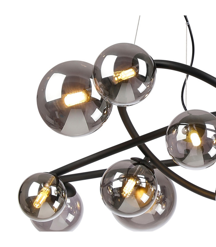 Marshall 90cm Twisted Pendant 12 x G9 Satin Black Smoke Plated Glass-6