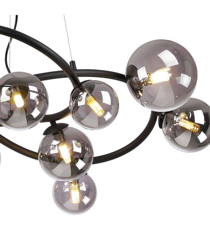 Marshall 90cm Twisted Pendant 12 x G9 Satin Black Smoke Plated Glass-7