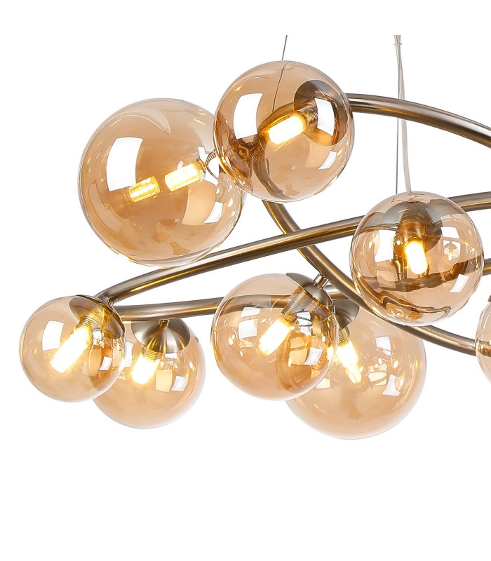 Marshall 90cm Twisted Pendant 12 x G9 Satin Nickel Amber Plated Glass-6