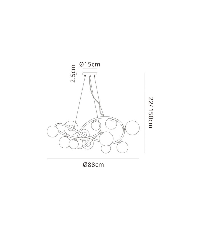 Marshall 90cm Twisted Pendant 12 x G9 Satin Nickel Smoke Plated Glass-2