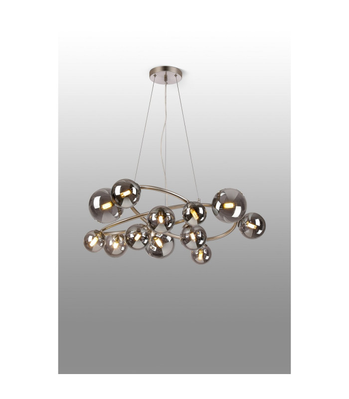 Marshall 90cm Twisted Pendant 12 x G9 Satin Nickel Smoke Plated Glass-3
