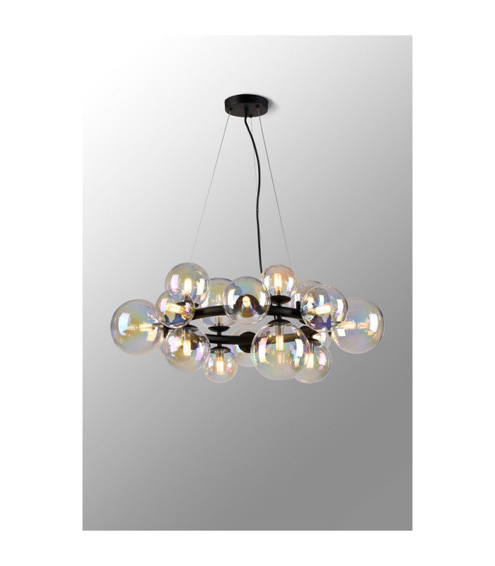 Marshall 70cm Circular Pendant 16 x G9 Satin Black Iridescent Plated Glass-3