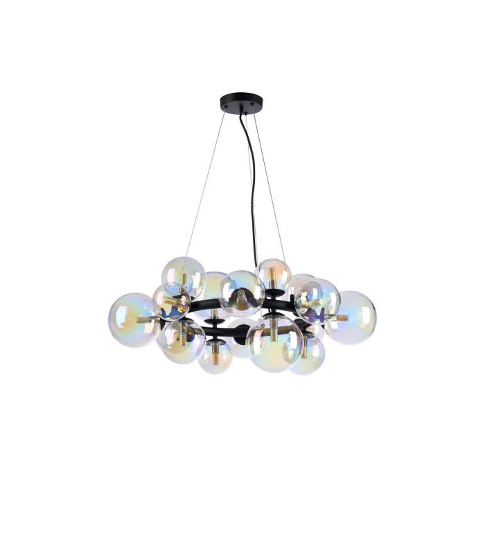 Marshall 70cm Circular Pendant 16 x G9 Satin Black Iridescent Plated Glass-4