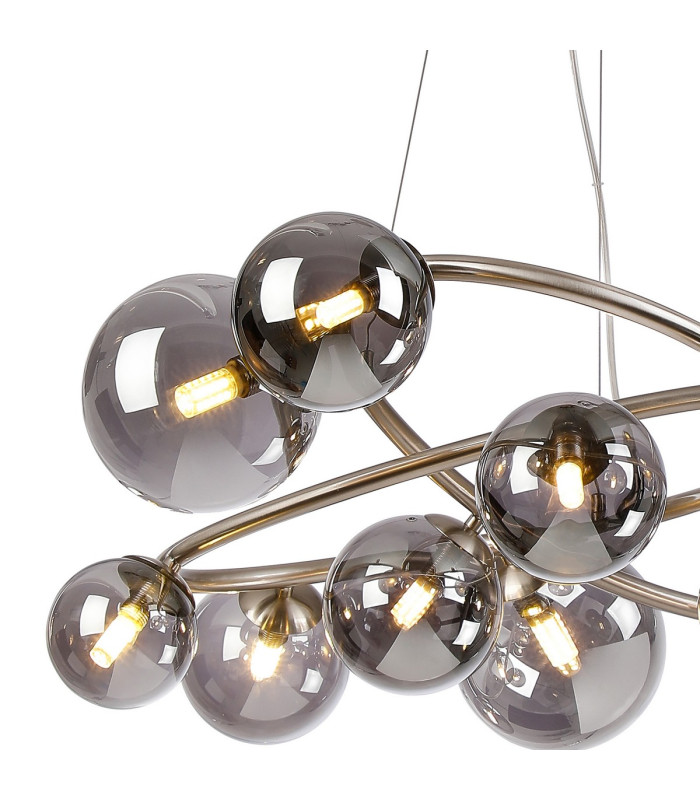 Marshall 90cm Twisted Pendant 12 x G9 Satin Nickel Smoke Plated Glass-6