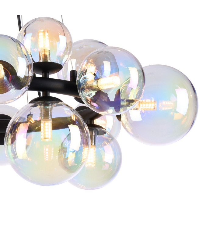 Marshall 70cm Circular Pendant 16 x G9 Satin Black Iridescent Plated Glass-8