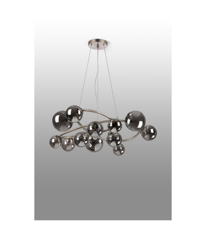 Marshall 90cm Twisted Pendant 12 x G9 Satin Nickel Smoke Plated Glass-8